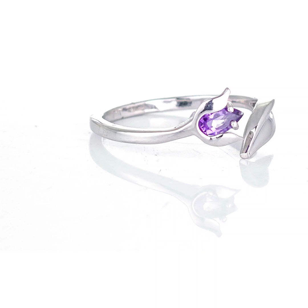 Sterling Silver Amethyst Ring Tulip Flower Adjustable