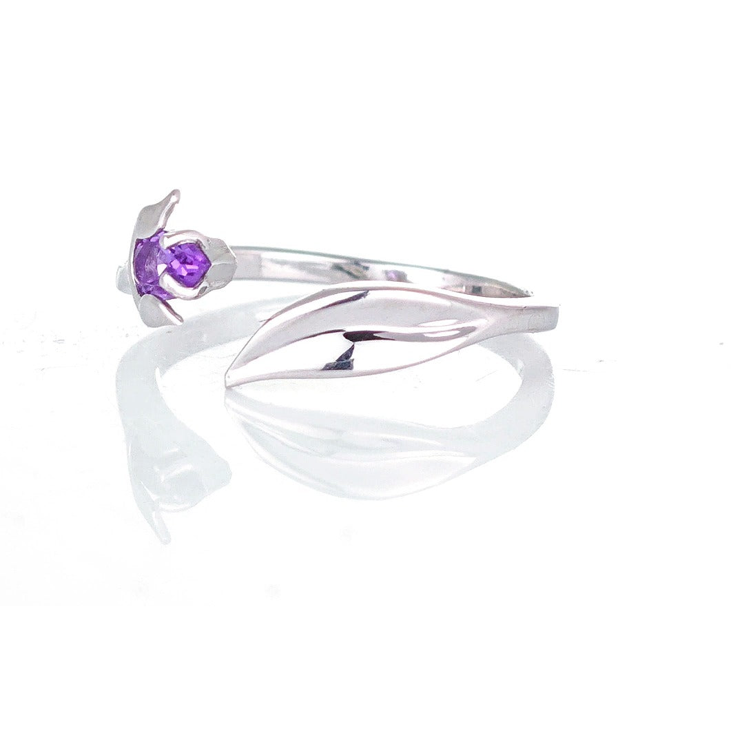 Sterling Silver Amethyst Ring Tulip Flower Adjustable