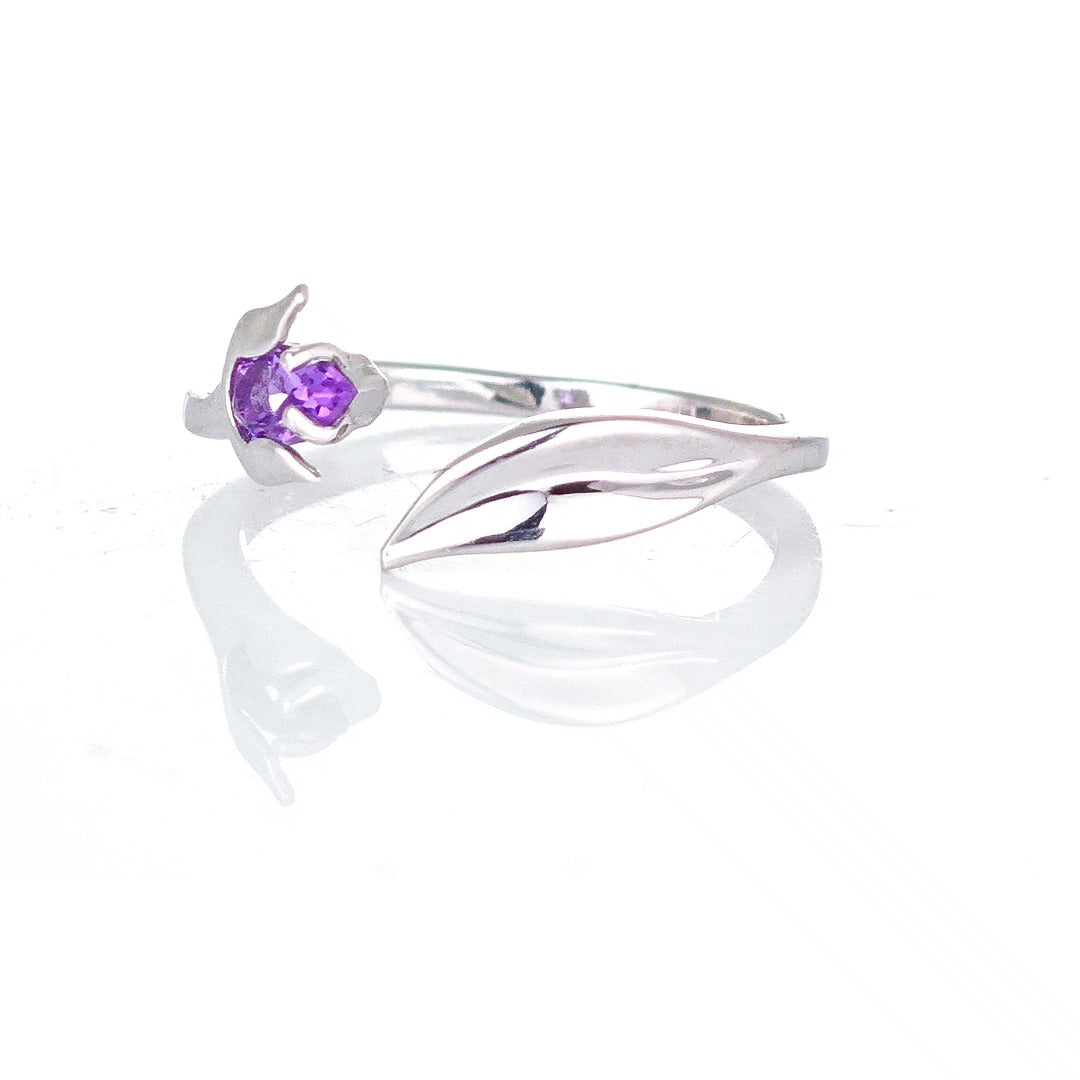 Sterling Silver Amethyst Ring Tulip Flower Adjustable