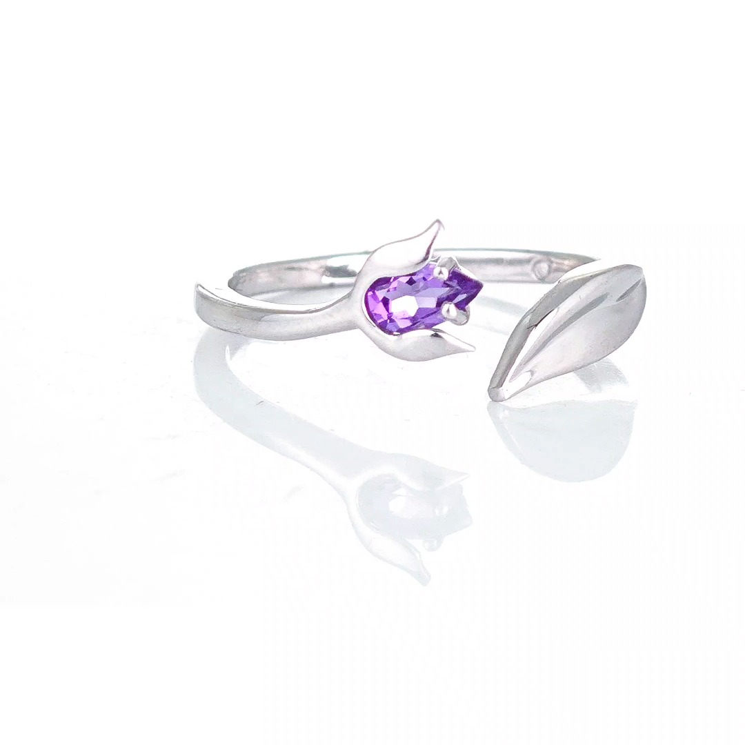 Sterling Silver Amethyst Ring Tulip Flower Adjustable