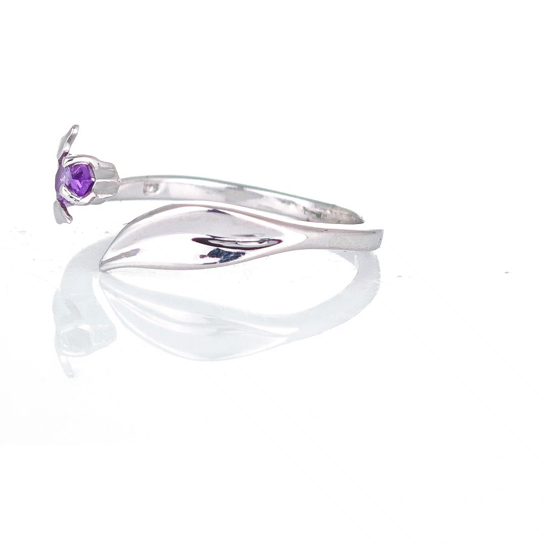 Sterling Silver Amethyst Ring Tulip Flower Adjustable