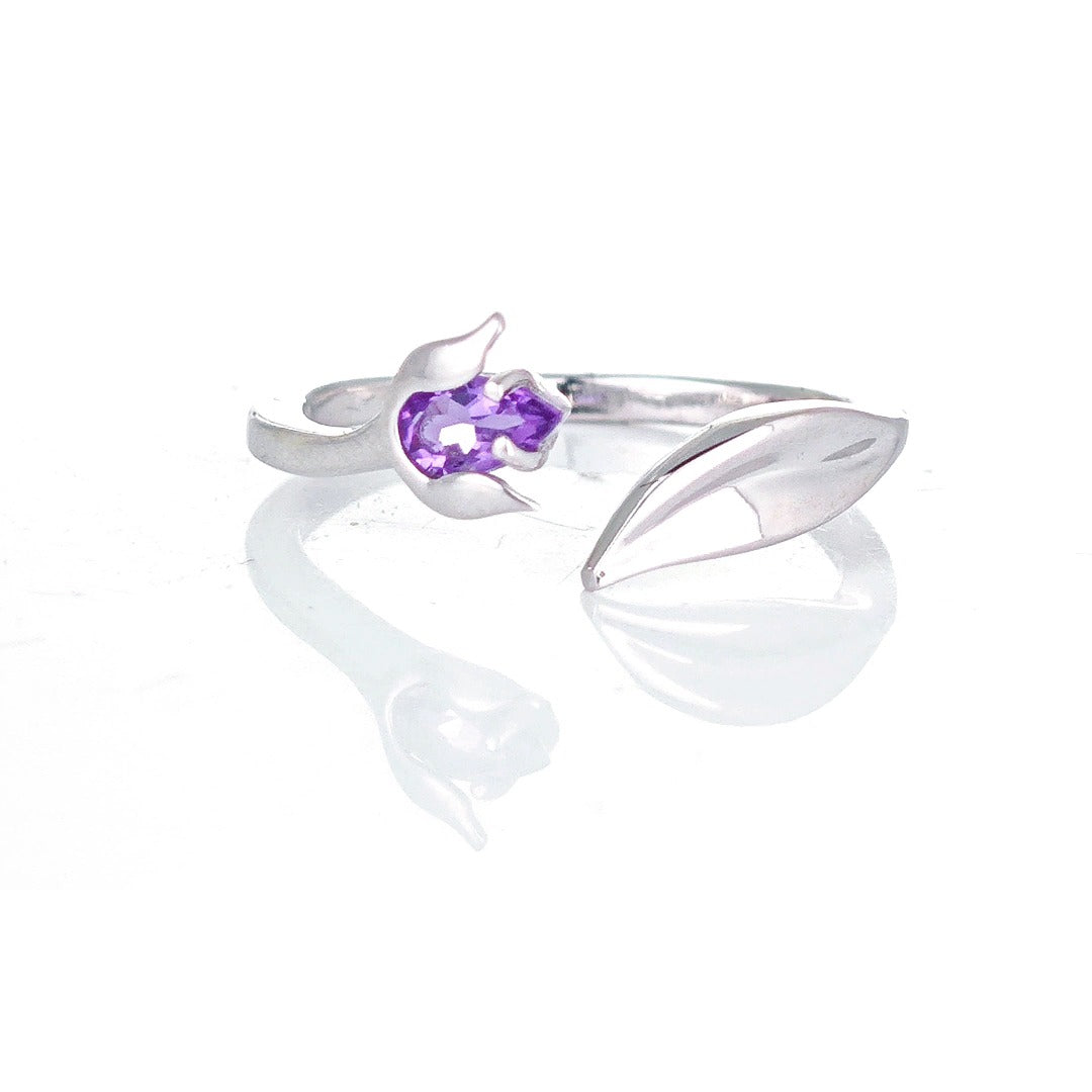 Sterling Silver Amethyst Ring Tulip Flower Adjustable