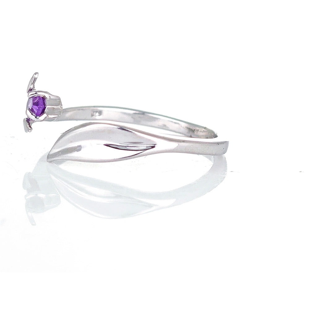 Sterling Silver Amethyst Ring Tulip Flower Adjustable