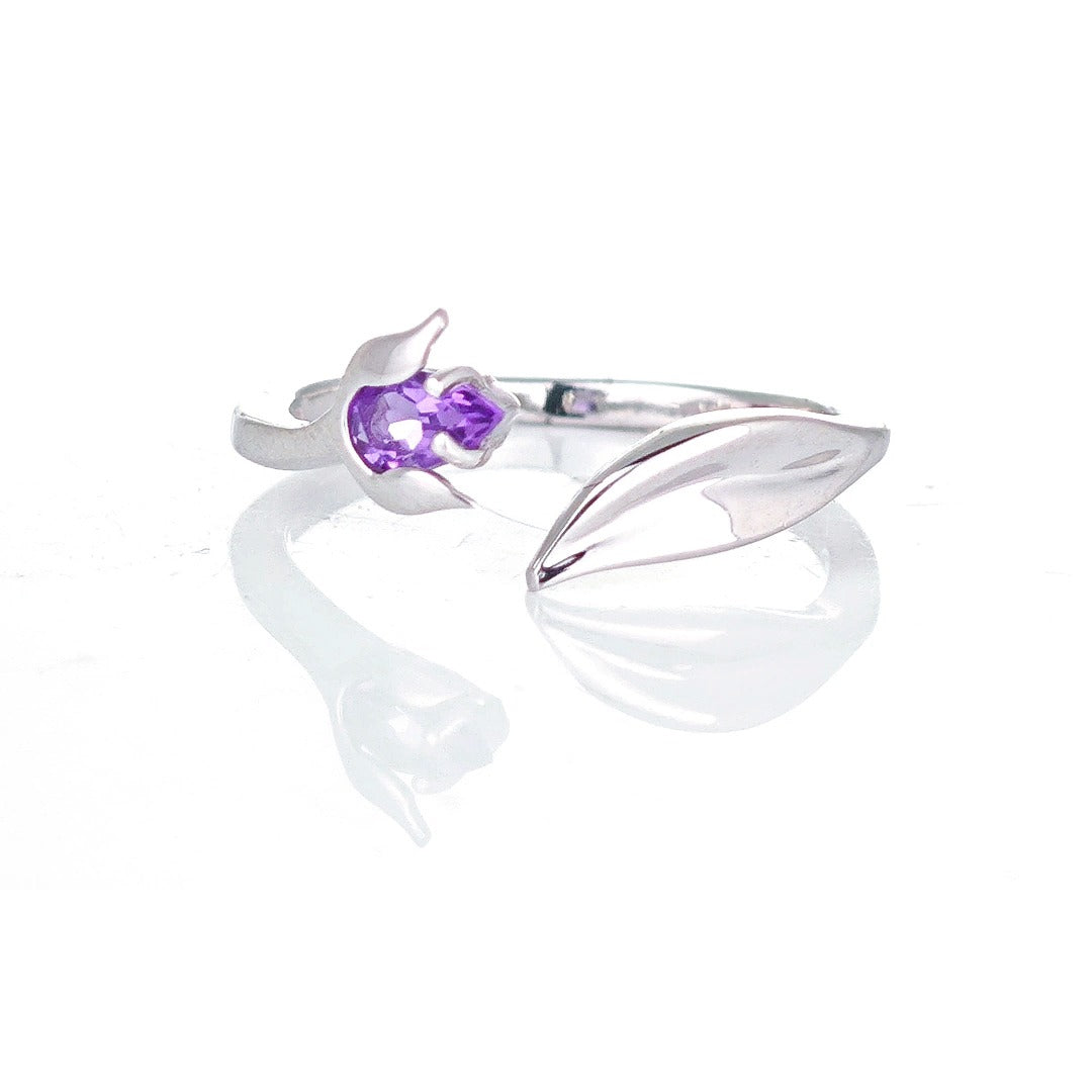 Sterling Silver Amethyst Ring Tulip Flower Adjustable