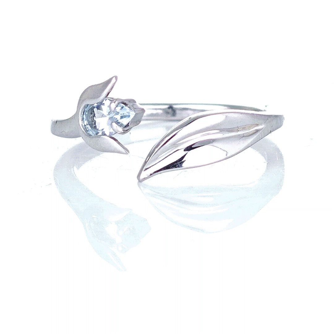 Aquamarine Ring Sterling Silver Adjustable Tulip Flower