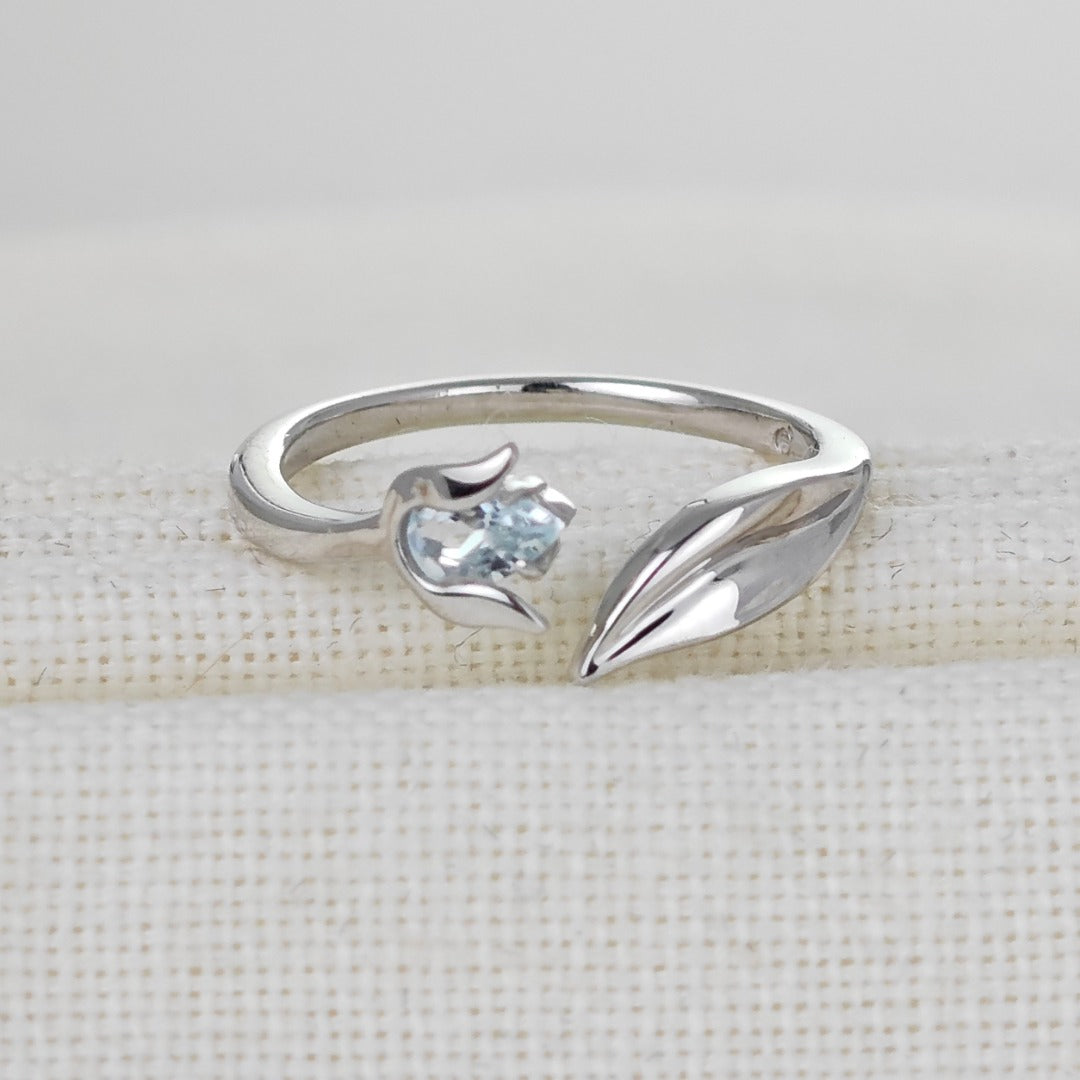 Aquamarine Ring Sterling Silver Adjustable Tulip Flower