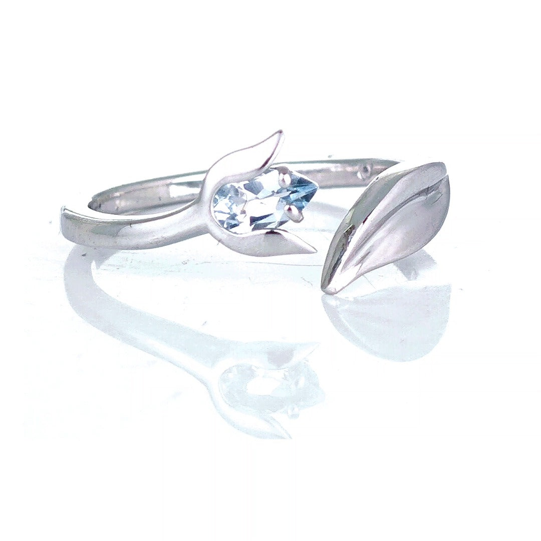 Aquamarine Ring Sterling Silver Adjustable Tulip Flower