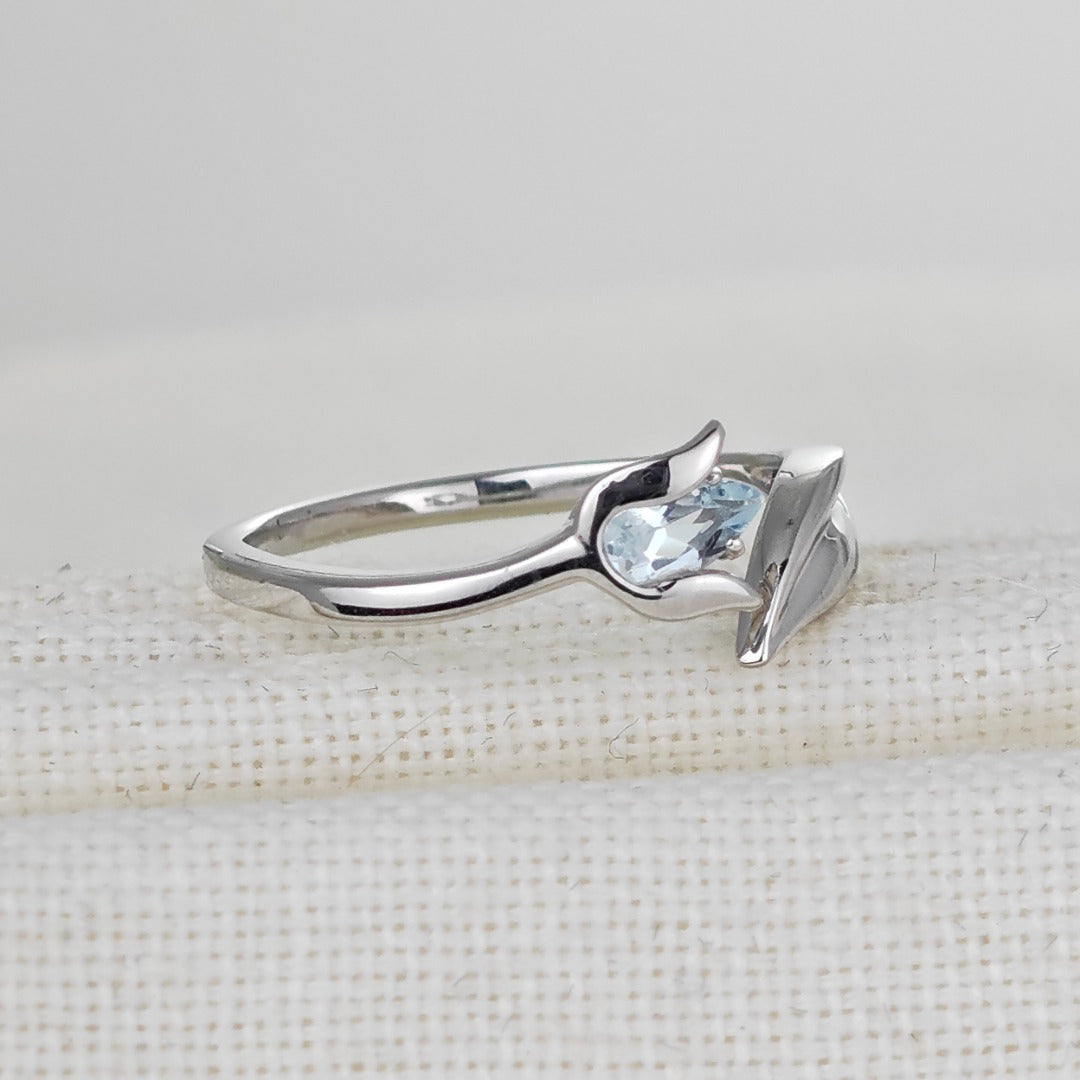 Aquamarine Ring Sterling Silver Adjustable Tulip Flower