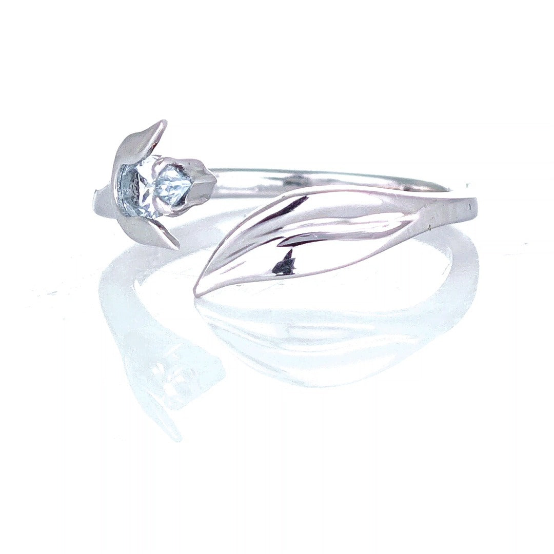 Aquamarine Ring Sterling Silver Adjustable Tulip Flower