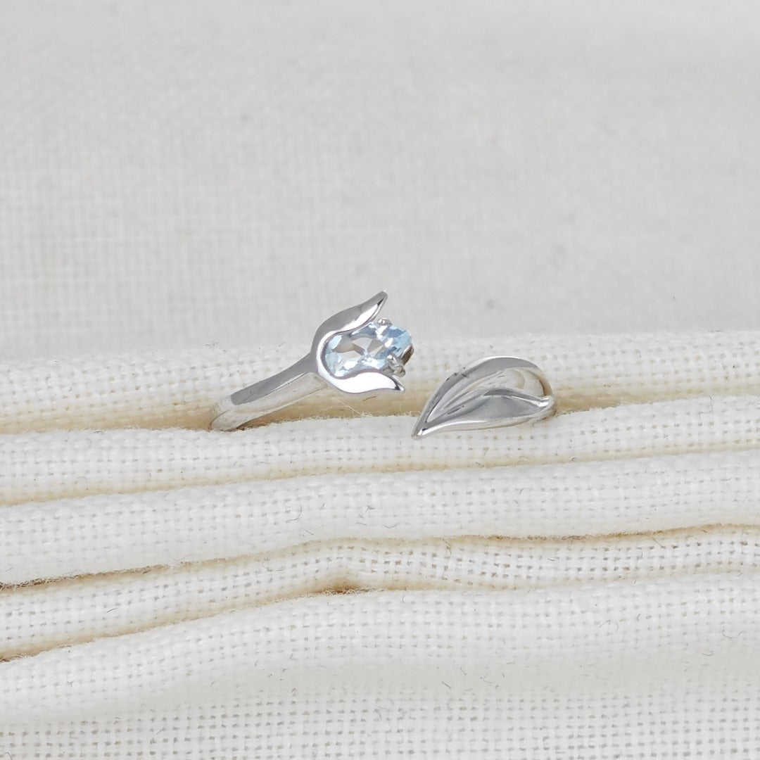 Aquamarine Ring Sterling Silver Adjustable Tulip Flower