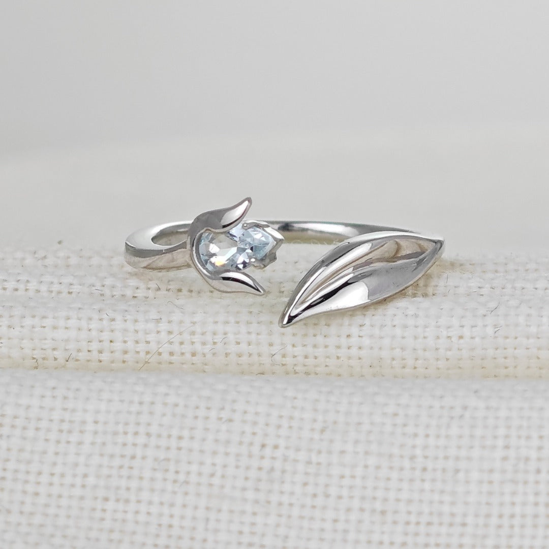 Aquamarine Ring Sterling Silver Adjustable Tulip Flower