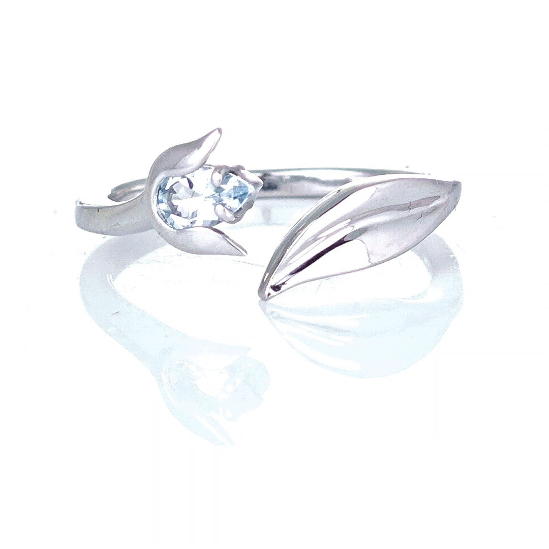 Aquamarine Ring Sterling Silver Adjustable Tulip Flower