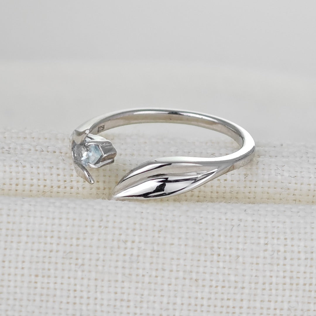 Aquamarine Ring Sterling Silver Adjustable Tulip Flower