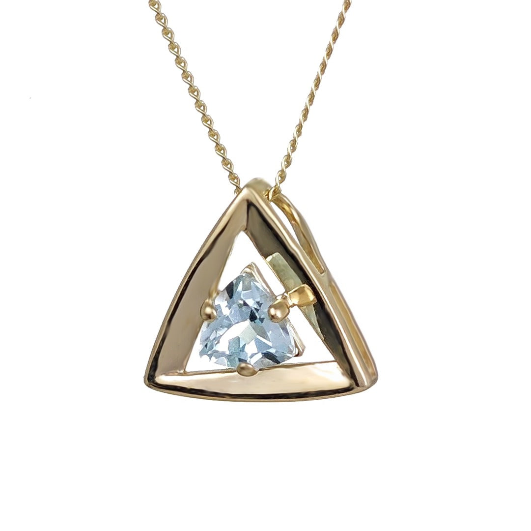 9ct Gold Topaz Pendant Natural Treated Blue Trillion Gemstone