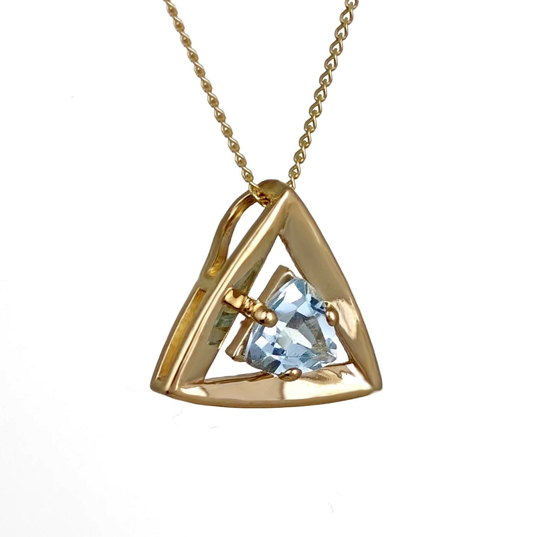 9ct Gold Topaz Pendant Natural Treated Blue Trillion Gemstone