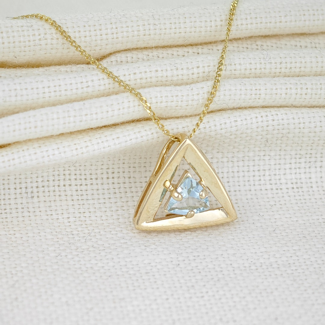 9ct Gold Topaz Pendant Natural Treated Blue Trillion Gemstone