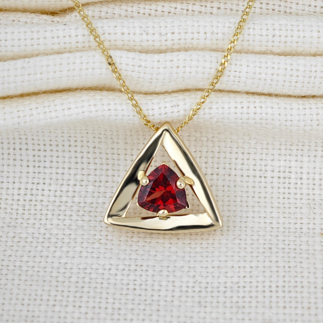 9ct Gold Garnet Necklace Red Trillion Gemstone Pendant