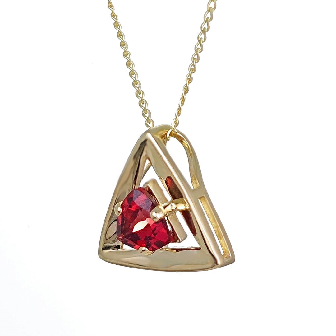 9ct Gold Garnet Necklace Red Trillion Gemstone Pendant