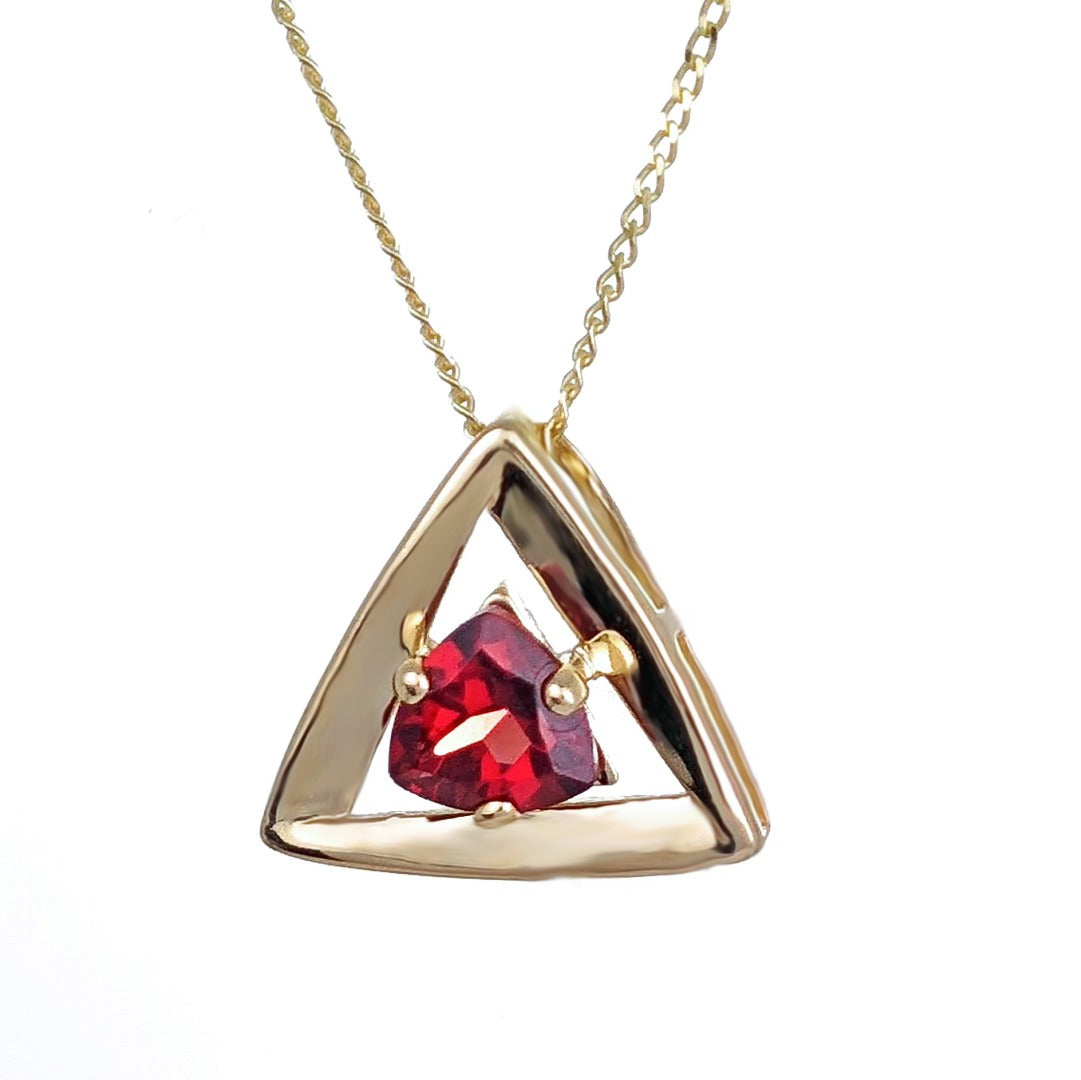 9ct Gold Garnet Necklace Red Trillion Gemstone Pendant