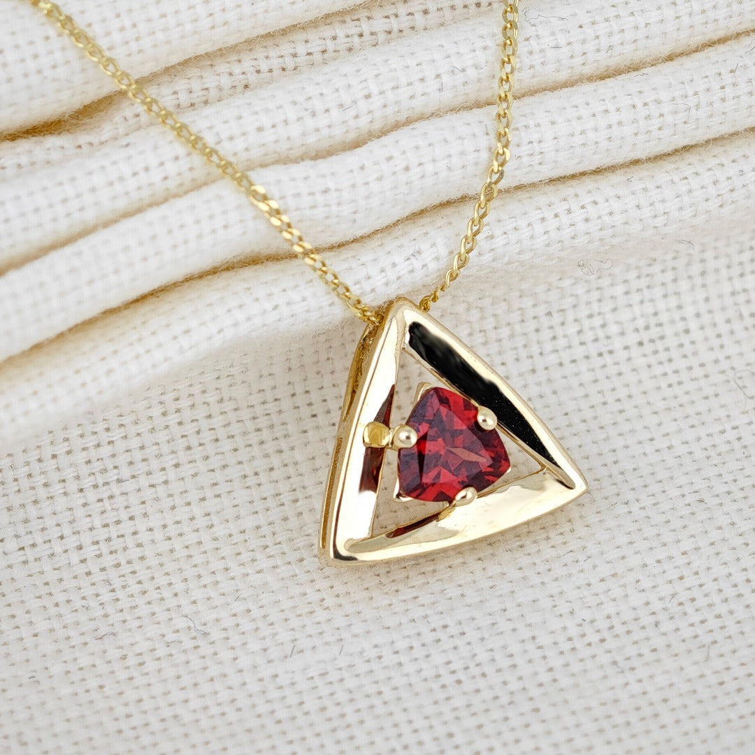 9ct Gold Garnet Necklace Red Trillion Gemstone Pendant