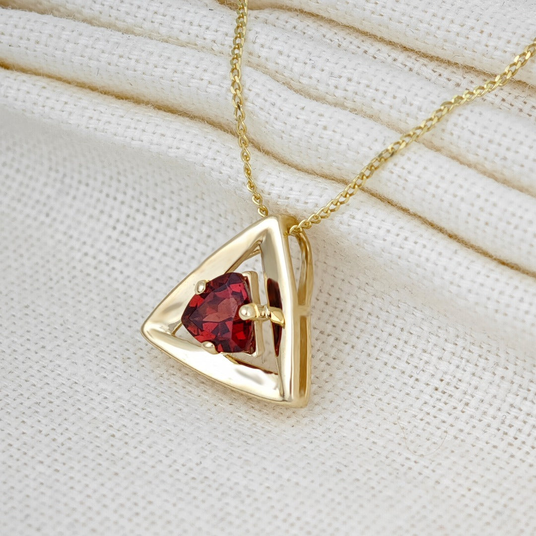 9ct Gold Garnet Necklace Red Trillion Gemstone Pendant