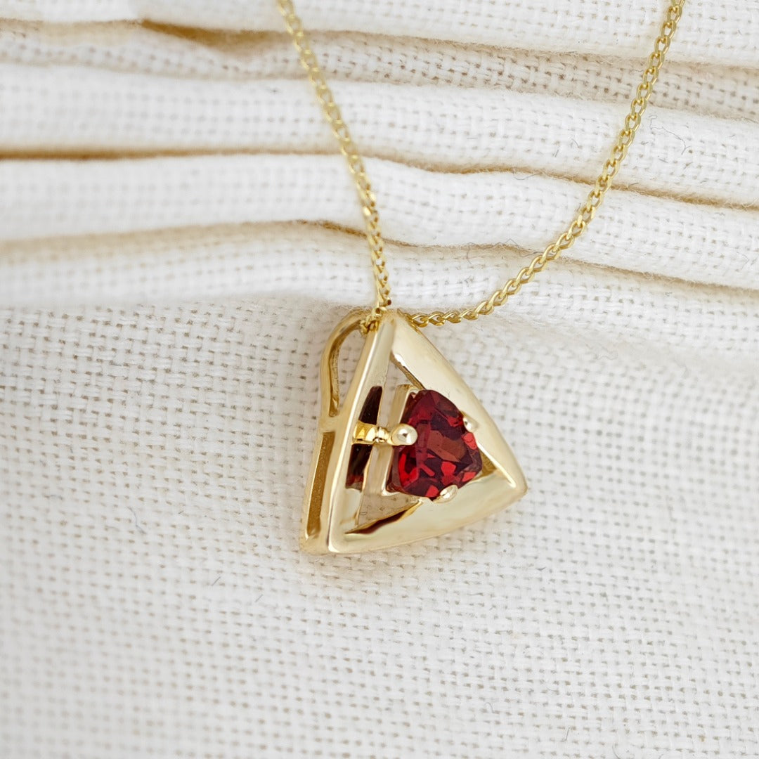 9ct Gold Garnet Necklace Red Trillion Gemstone Pendant