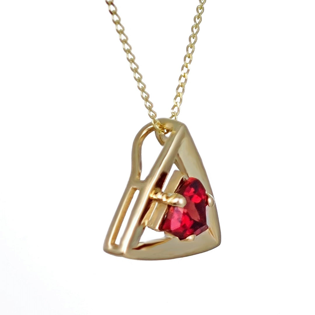 9ct Gold Garnet Necklace Red Trillion Gemstone Pendant