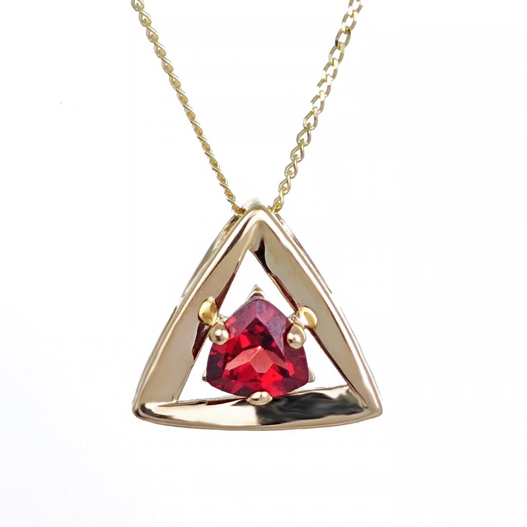 9ct Gold Garnet Necklace Red Trillion Gemstone Pendant