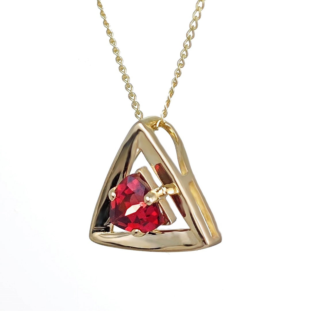 9ct Gold Garnet Necklace Red Trillion Gemstone Pendant