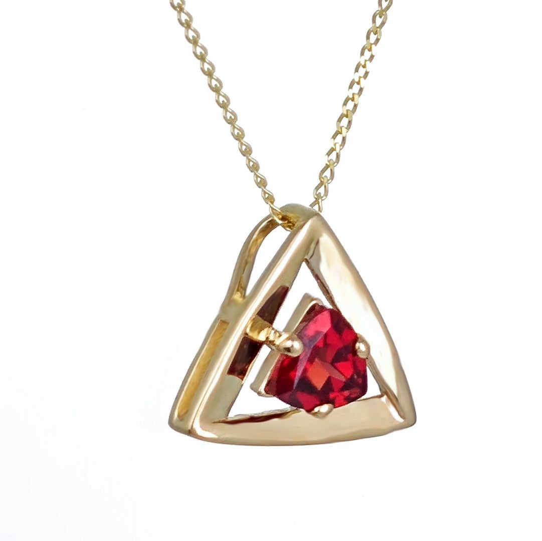 9ct Gold Garnet Necklace Red Trillion Gemstone Pendant