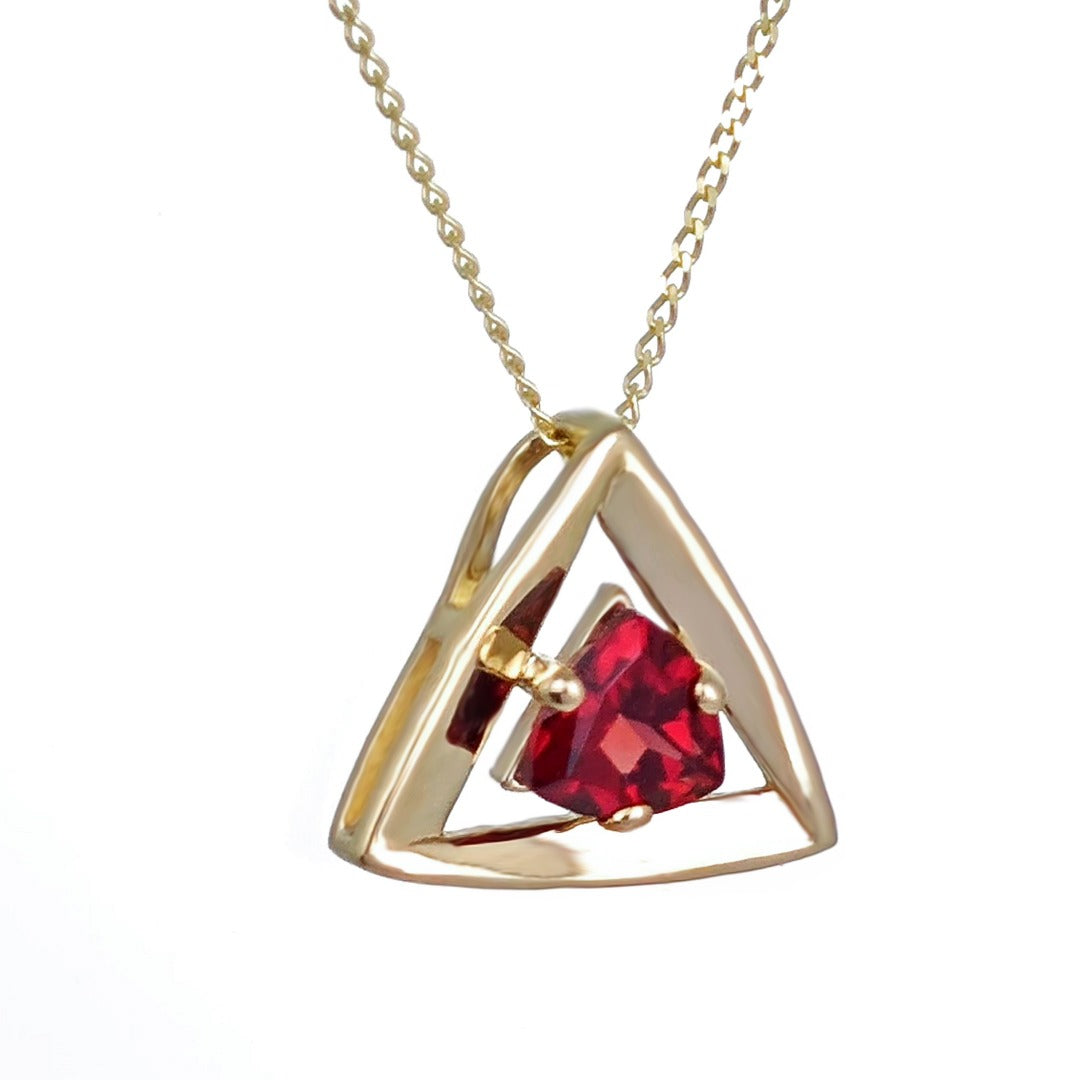 9ct Gold Garnet Necklace Red Trillion Gemstone Pendant