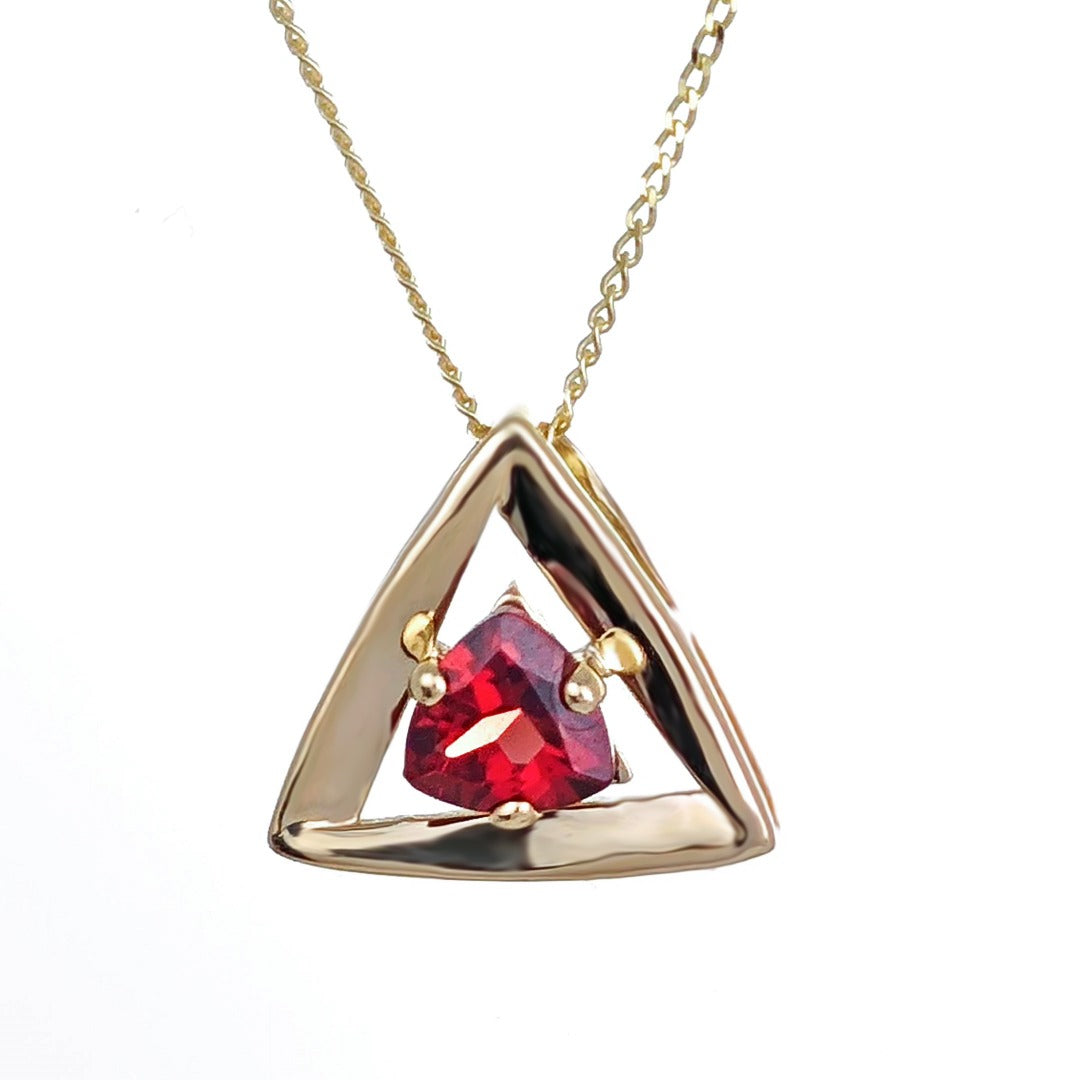 9ct Gold Garnet Necklace Red Trillion Gemstone Pendant