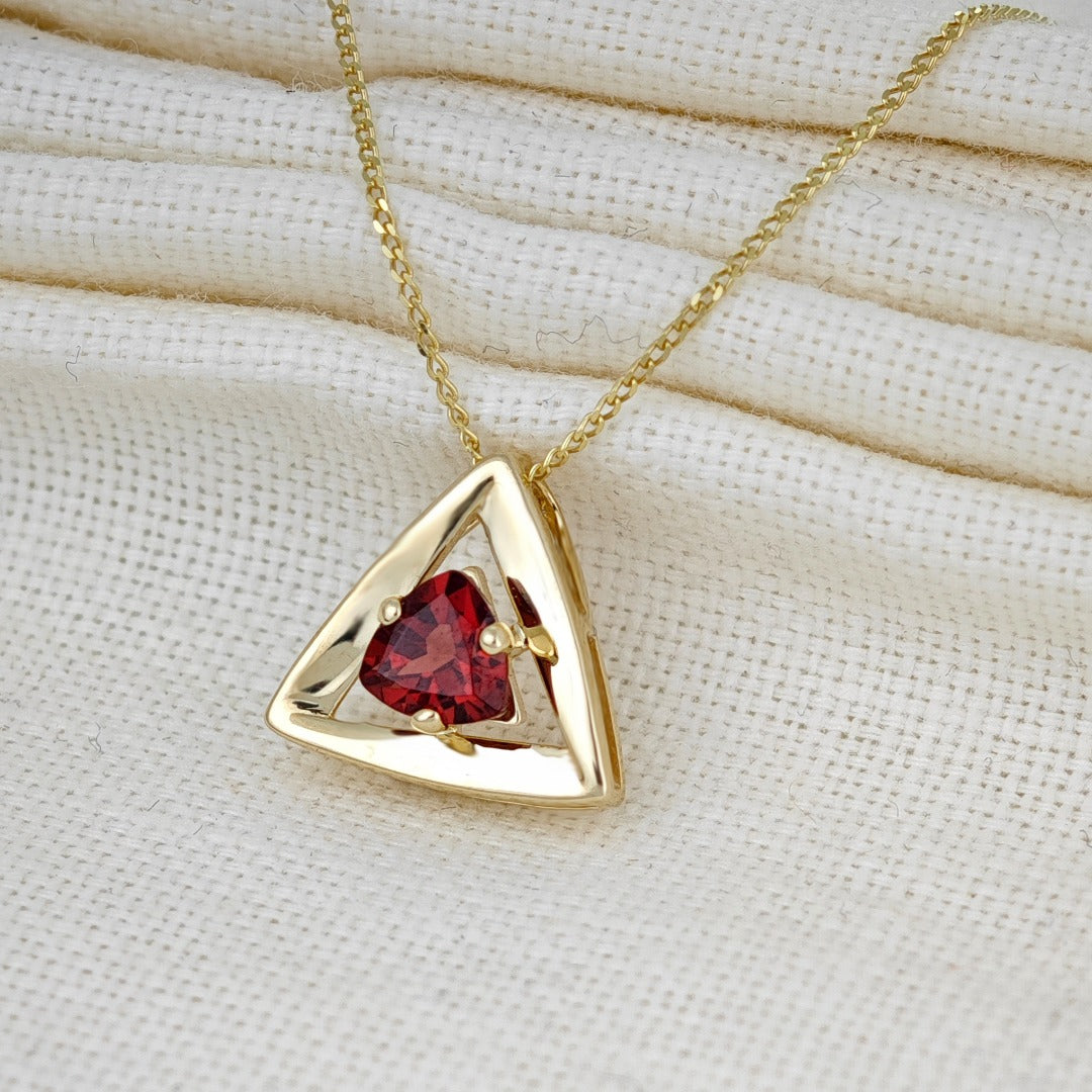 9ct Gold Garnet Necklace Red Trillion Gemstone Pendant