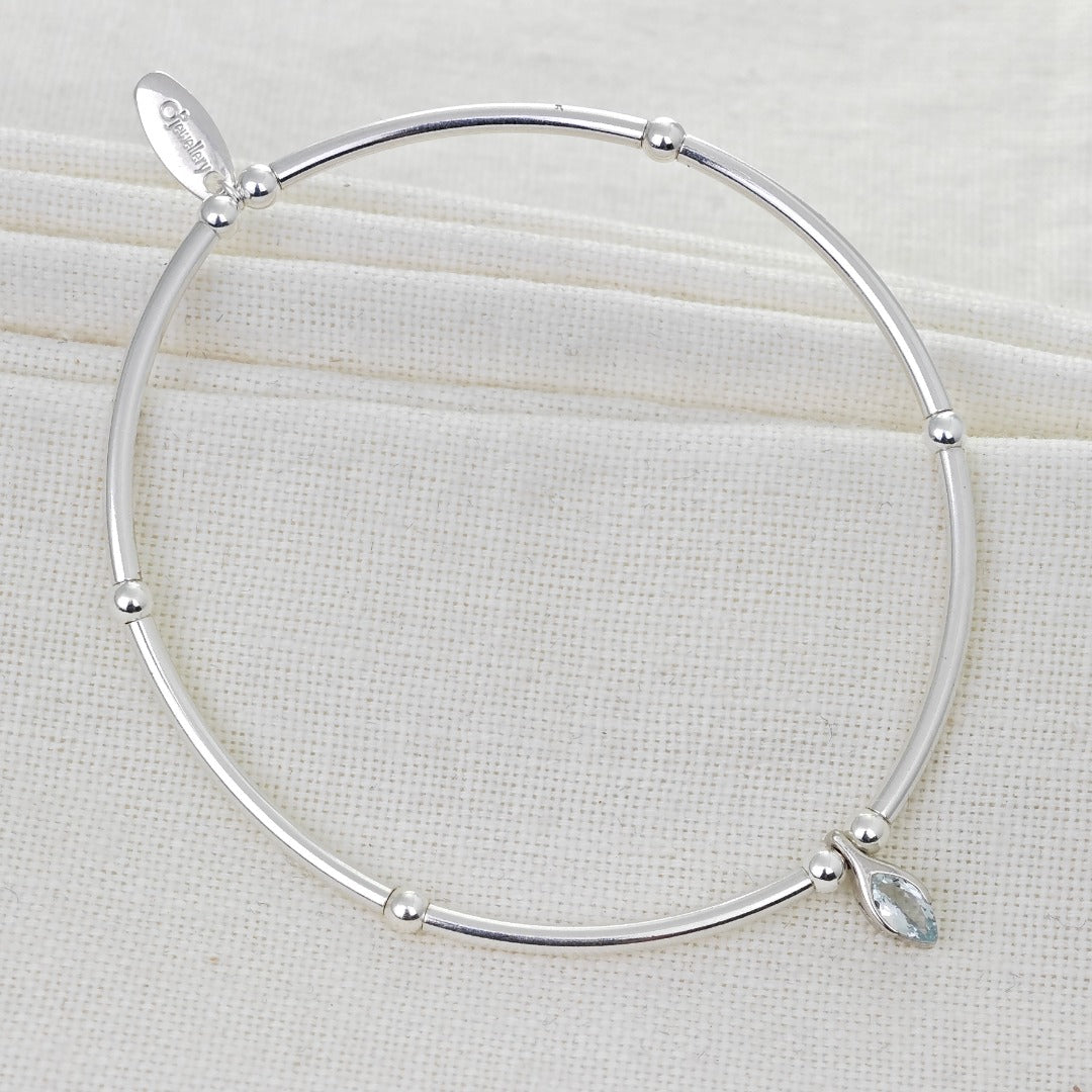 Aquamarine Stretch Bracelet Sterling Silver Minimalist Stackable