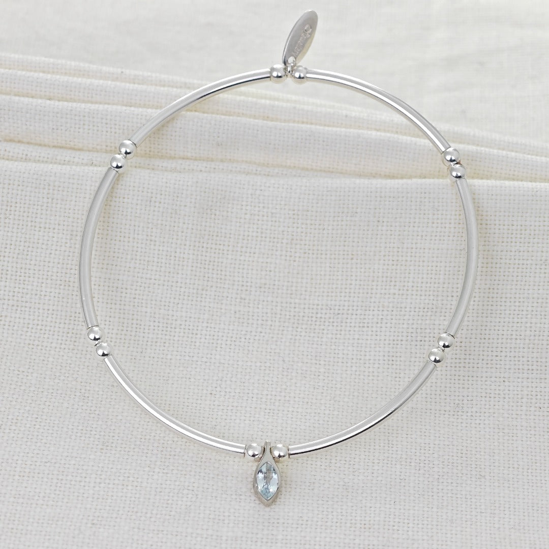 Aquamarine Stretch Bracelet Sterling Silver Minimalist Stackable