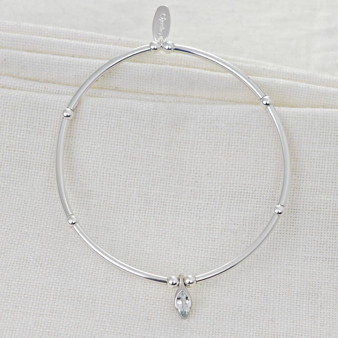 Aquamarine Stretch Bracelet Sterling Silver Minimalist Stackable