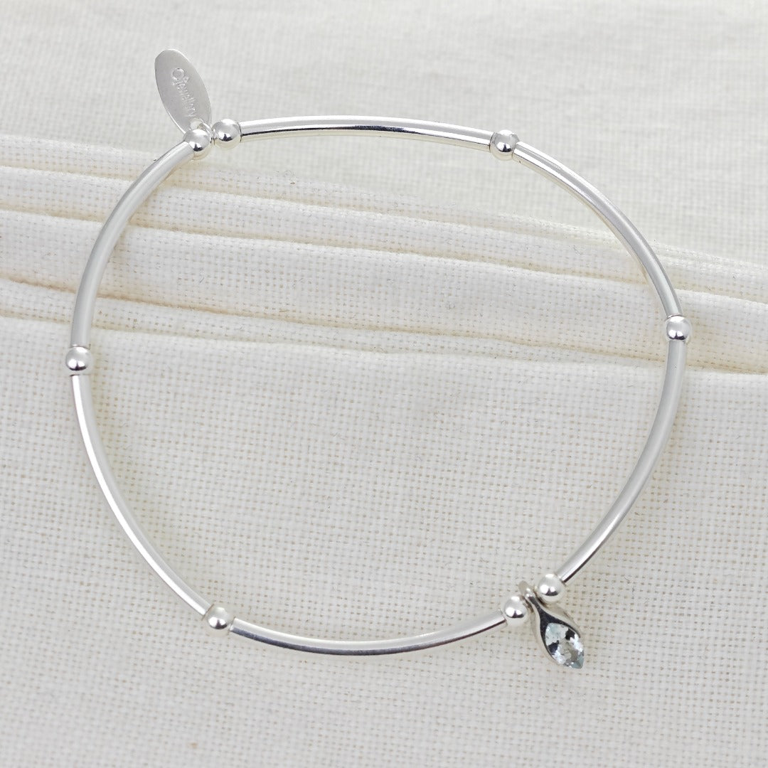 Aquamarine Stretch Bracelet Sterling Silver Minimalist Stackable