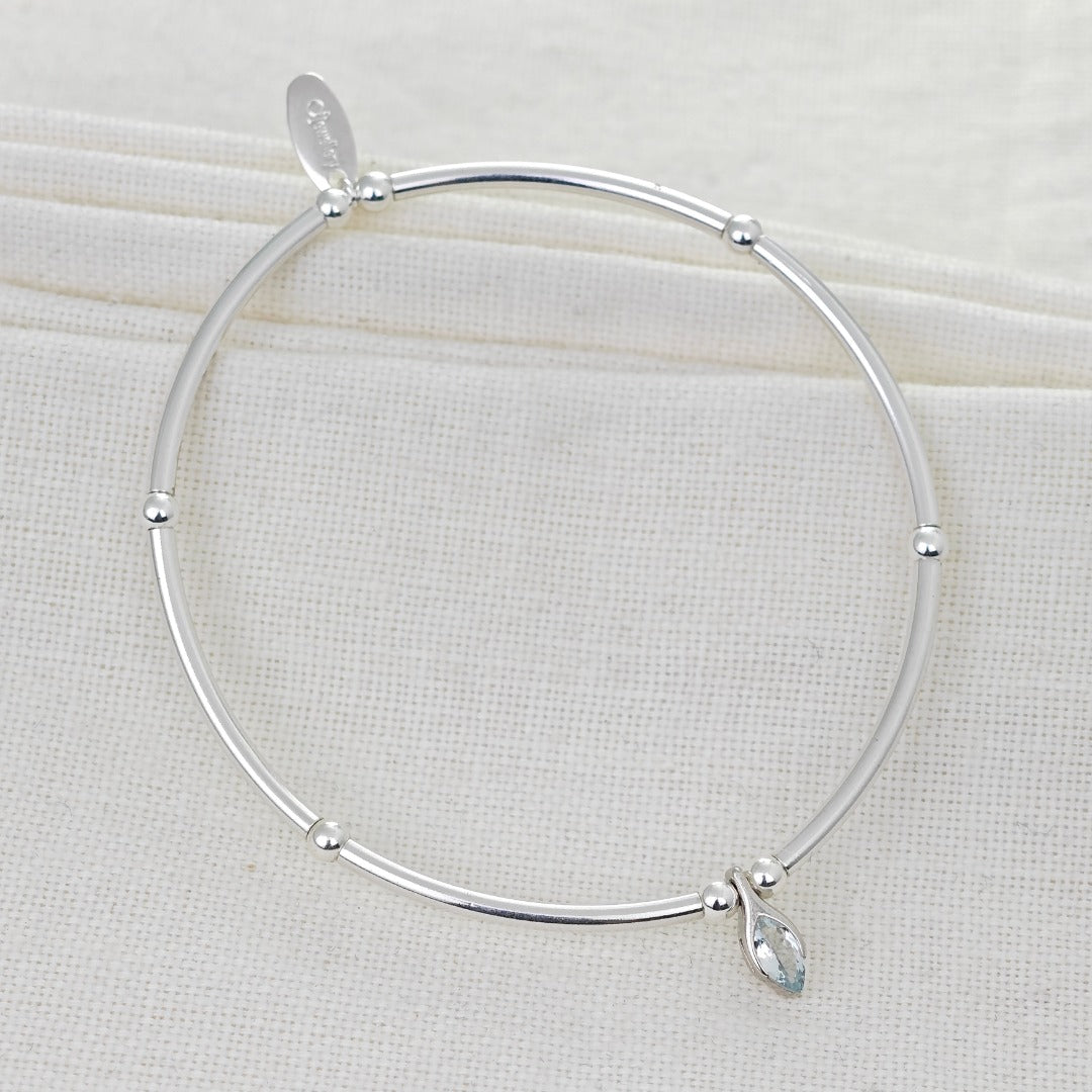 Aquamarine Stretch Bracelet Sterling Silver Minimalist Stackable