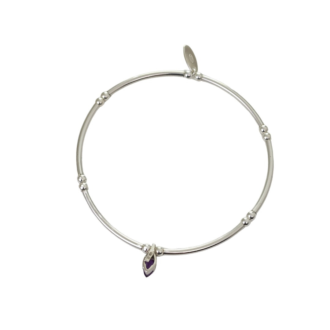 Amethyst Stretch Bracelet Sterling Silver Minimalist Stackable