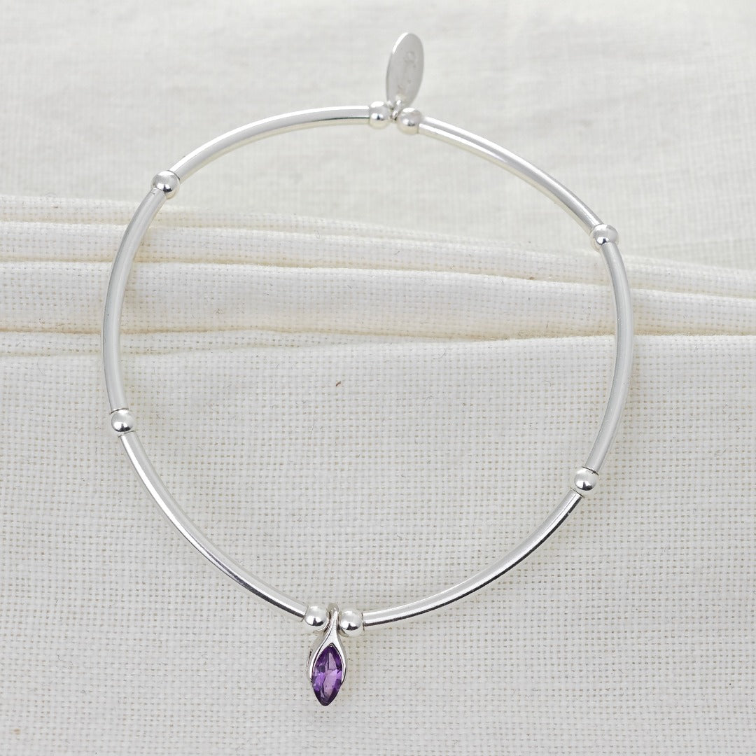 Amethyst Stretch Bracelet Sterling Silver Minimalist Stackable