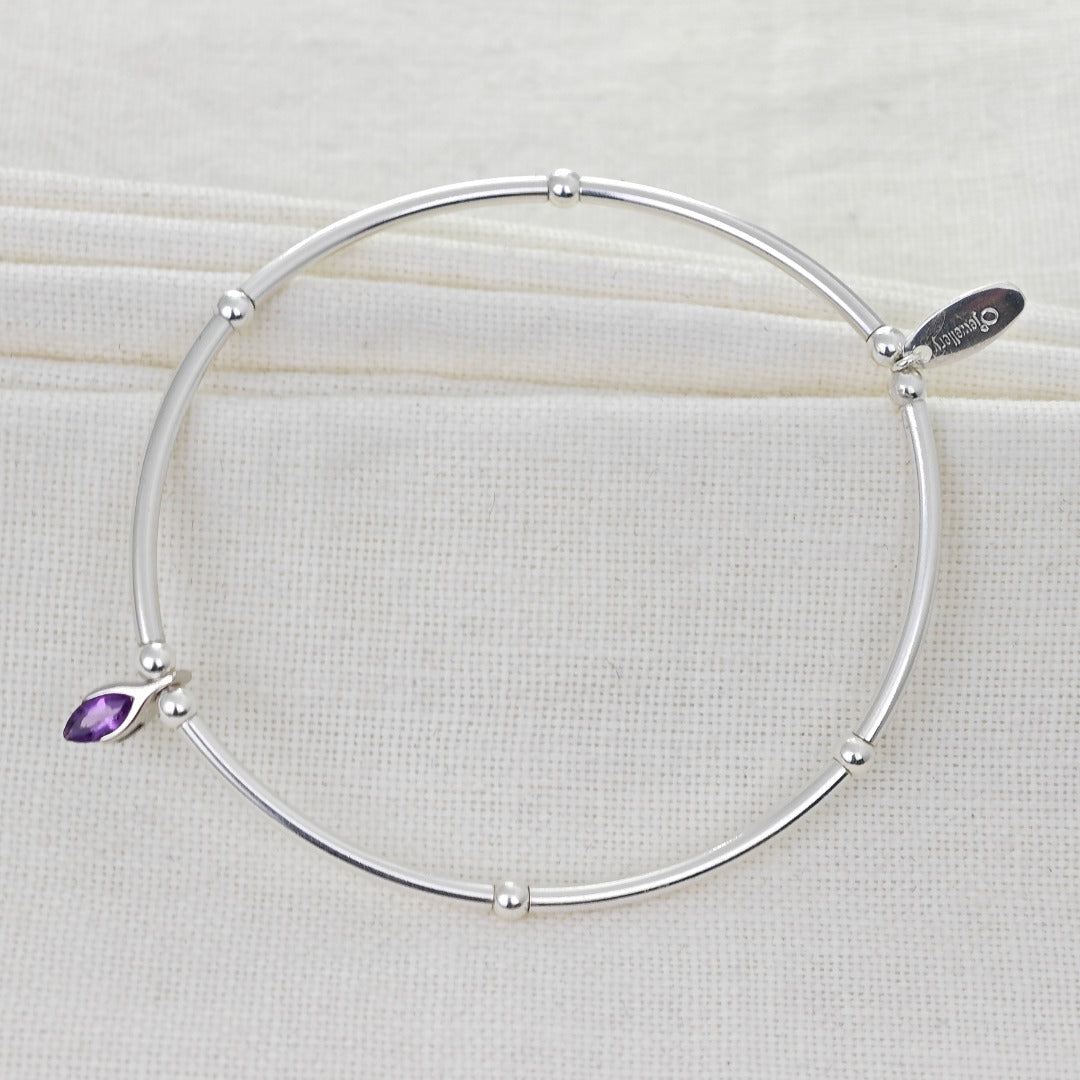 Amethyst Stretch Bracelet Sterling Silver Minimalist Stackable