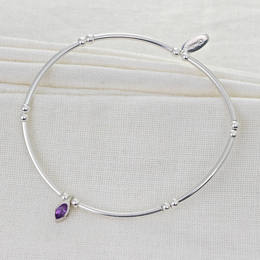 Amethyst Stretch Bracelet Sterling Silver Minimalist Stackable