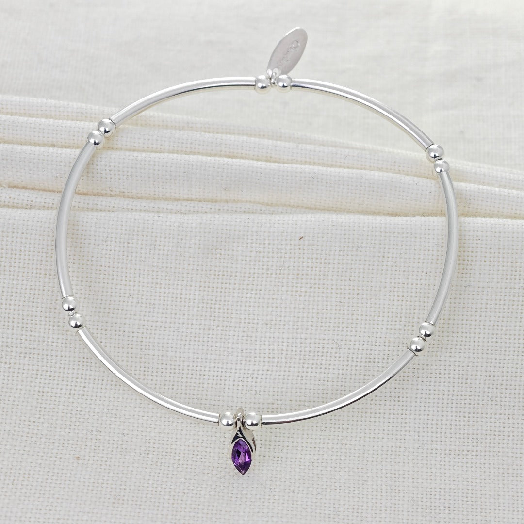 Amethyst Stretch Bracelet Sterling Silver Minimalist Stackable