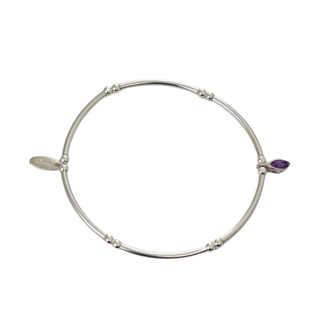 Amethyst Stretch Bracelet Sterling Silver Minimalist Stackable