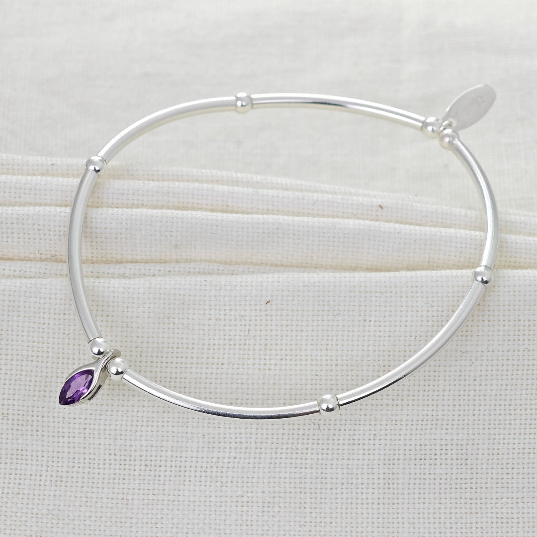 Amethyst Stretch Bracelet Sterling Silver Minimalist Stackable