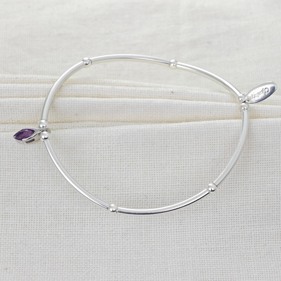 Amethyst Stretch Bracelet Sterling Silver Minimalist Stackable