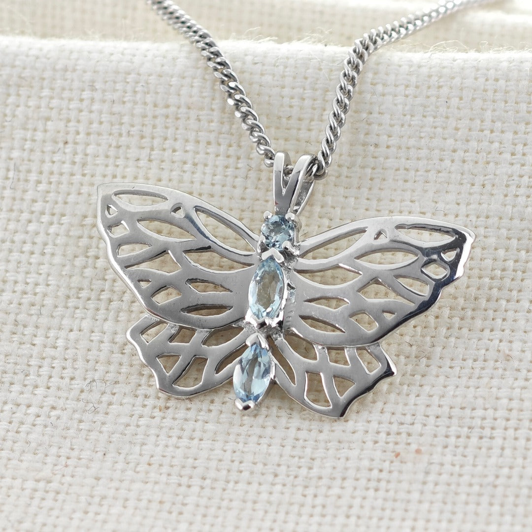 Aquamarine Butterfly Necklace