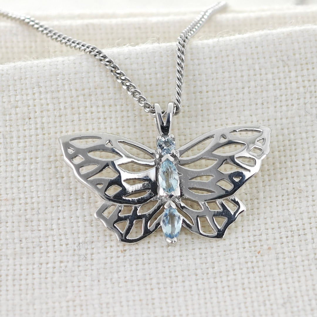 Aquamarine Butterfly Necklace