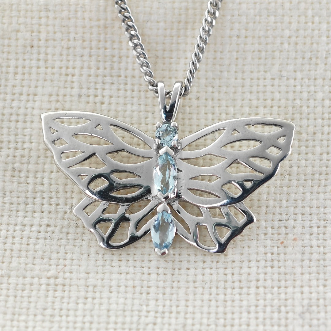 Aquamarine Butterfly Necklace