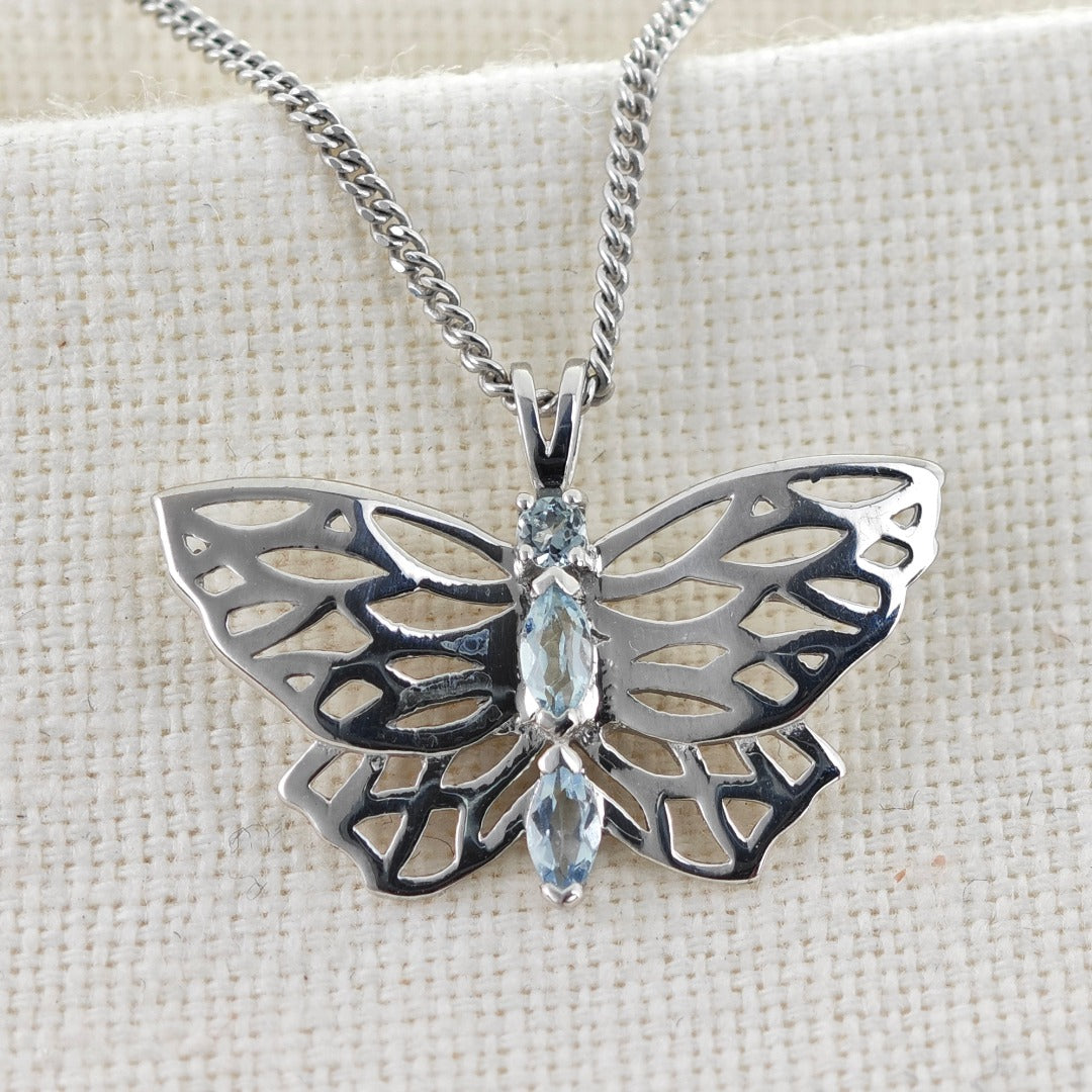 Aquamarine Butterfly Necklace